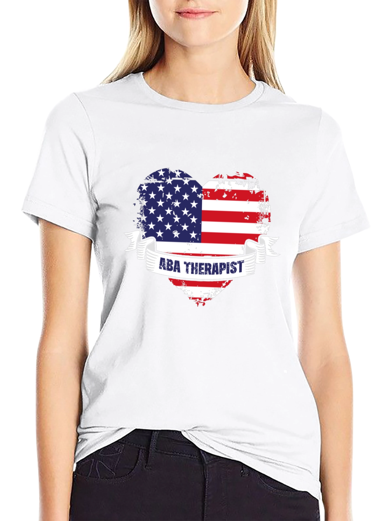 ABA Therapist American Flag Heart T-Shirt