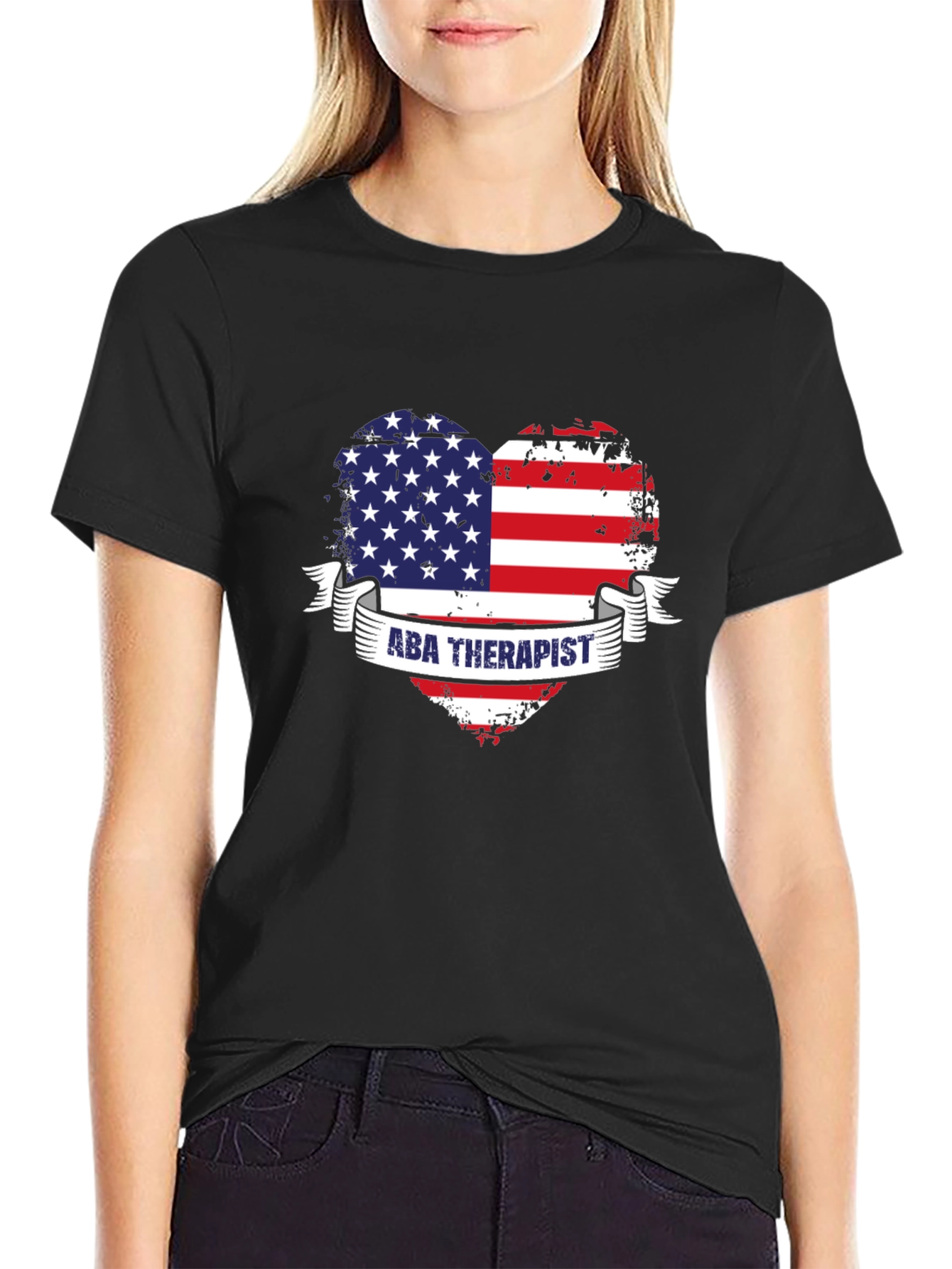 ABA Therapist American Flag Heart T-Shirt