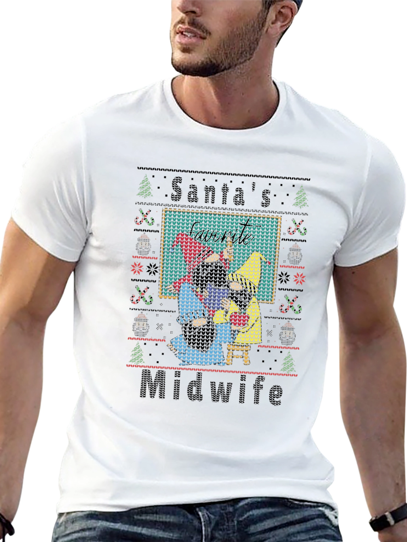 Santas Midwife Ugly Christmas Sweater Style T-Shirt