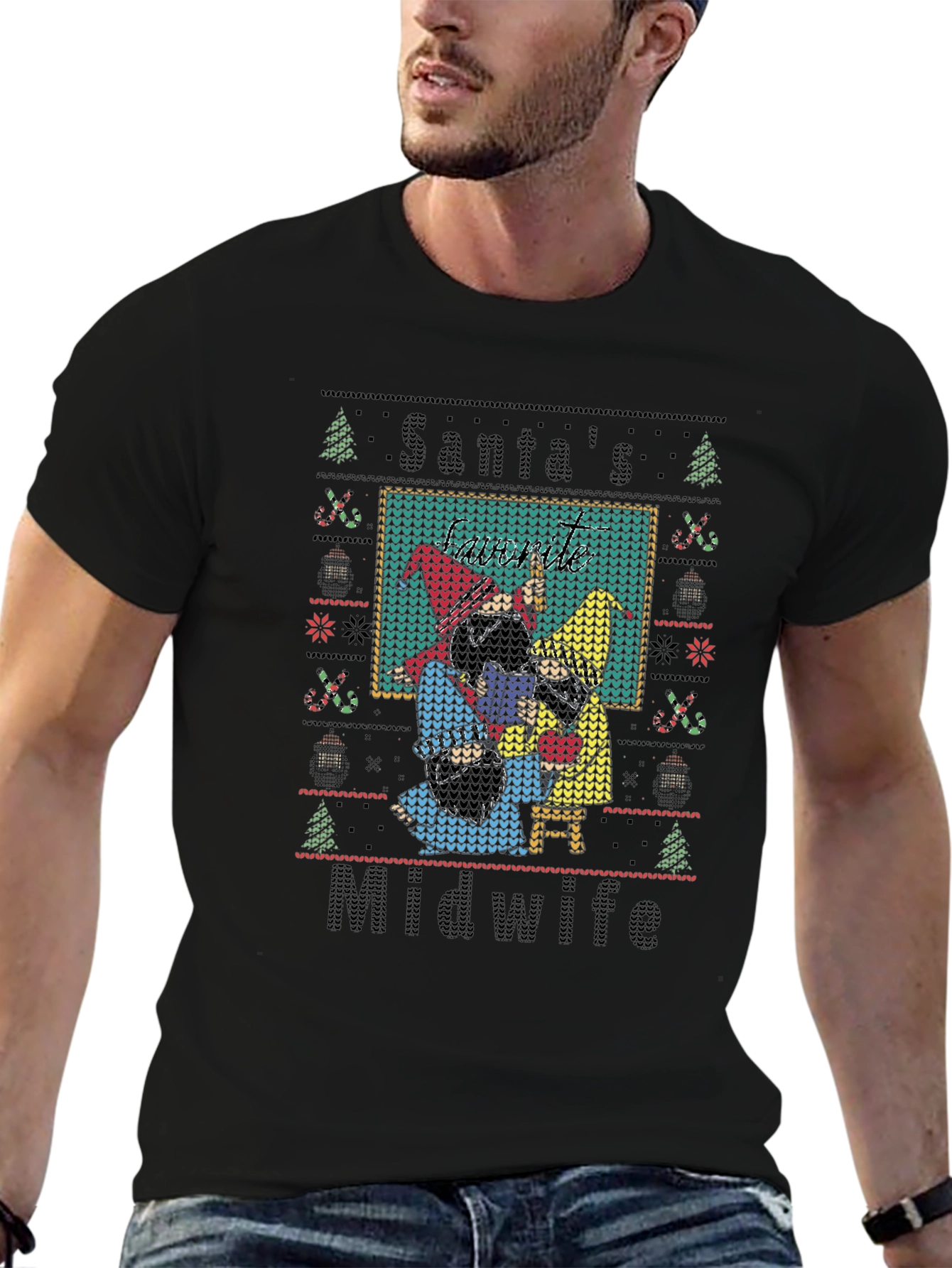 Santas Midwife Ugly Christmas Sweater Style T-Shirt