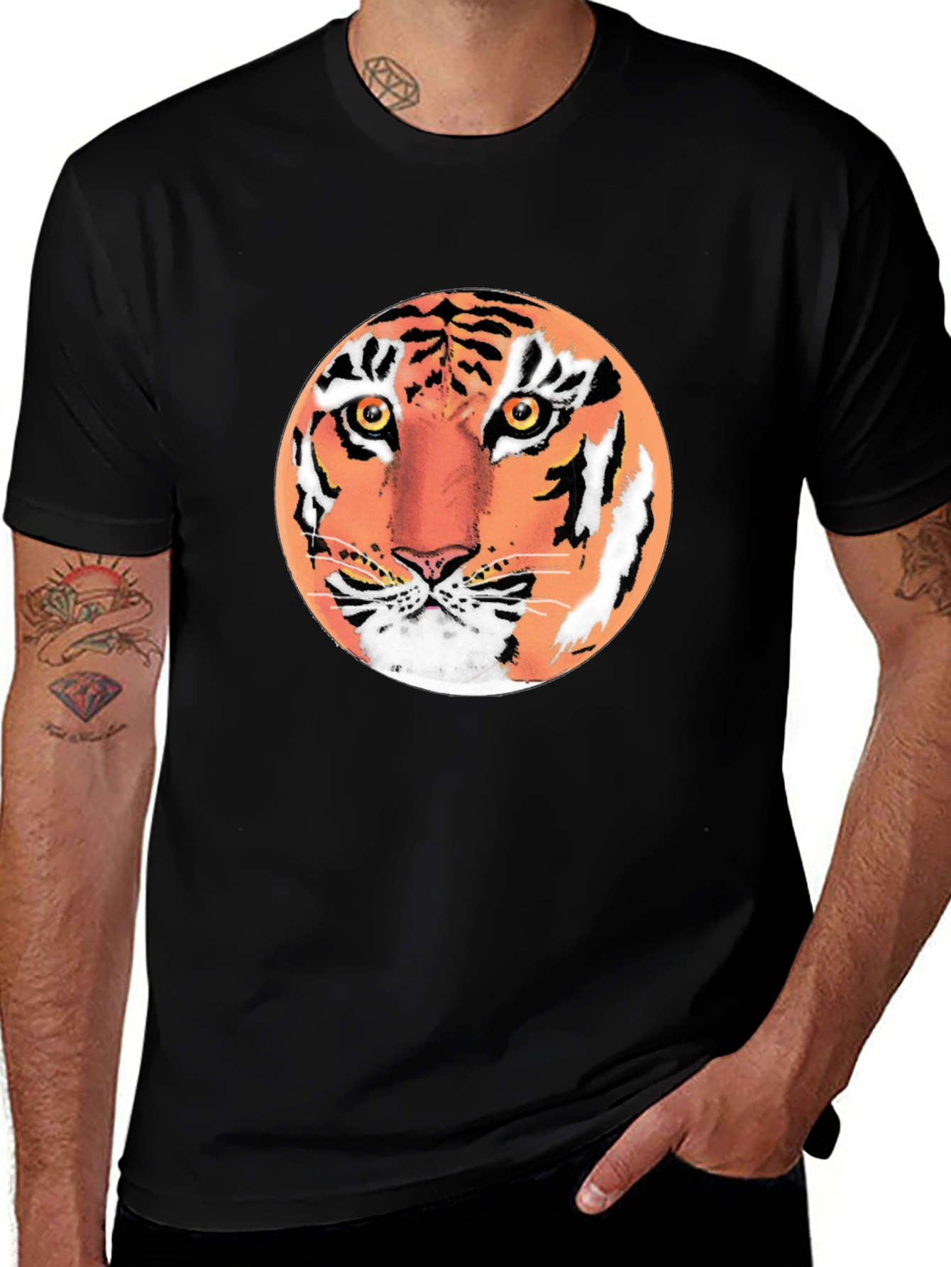 Tiger Graphic Tee - Mens Black Crew Neck