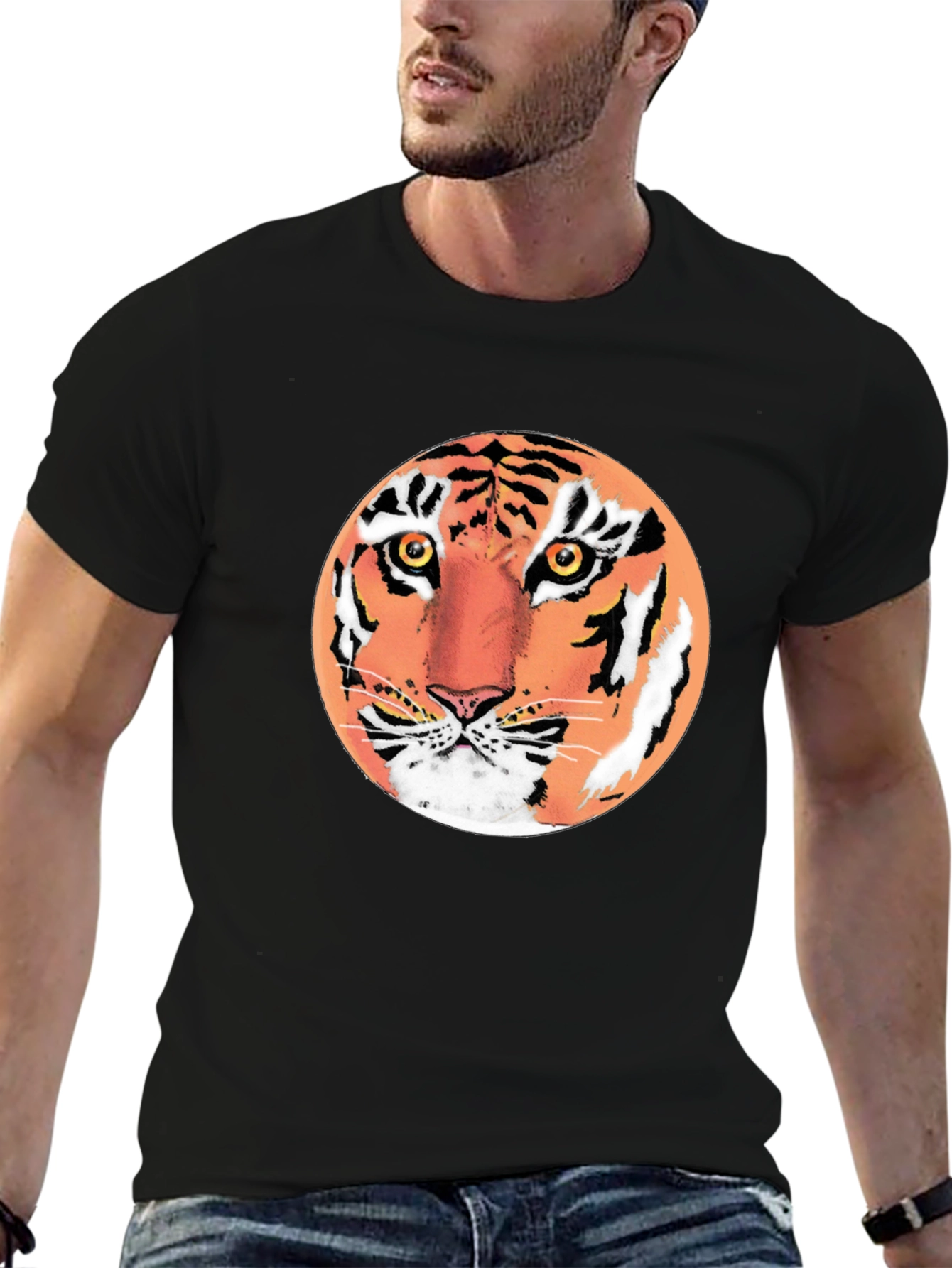 Tiger Graphic Tee - Mens Black Crew Neck