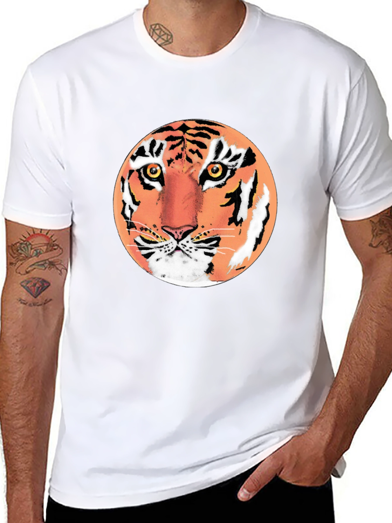 Tiger Graphic Tee - Mens Black Crew Neck