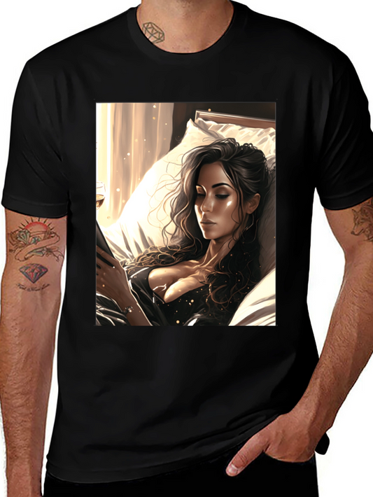 Black T-Shirt with Artistic Woman Design