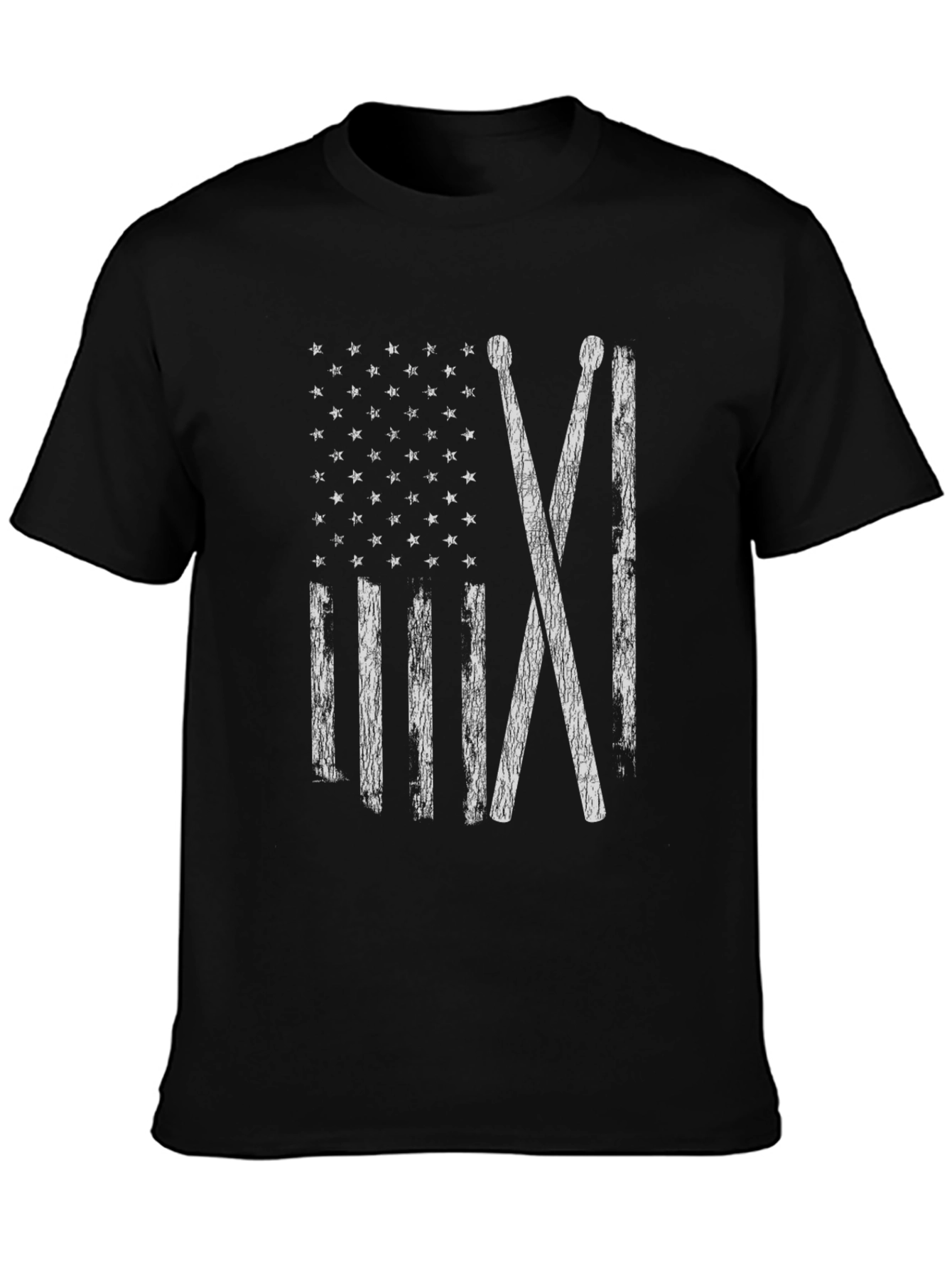 Drum Sticks American Flag Black T-Shirt