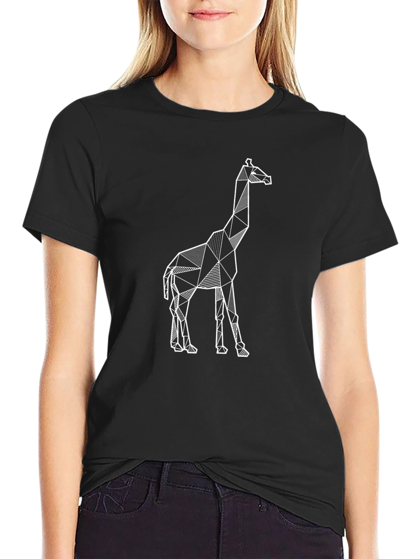 Geometric Giraffe Tee - Modern Black T-Shirt