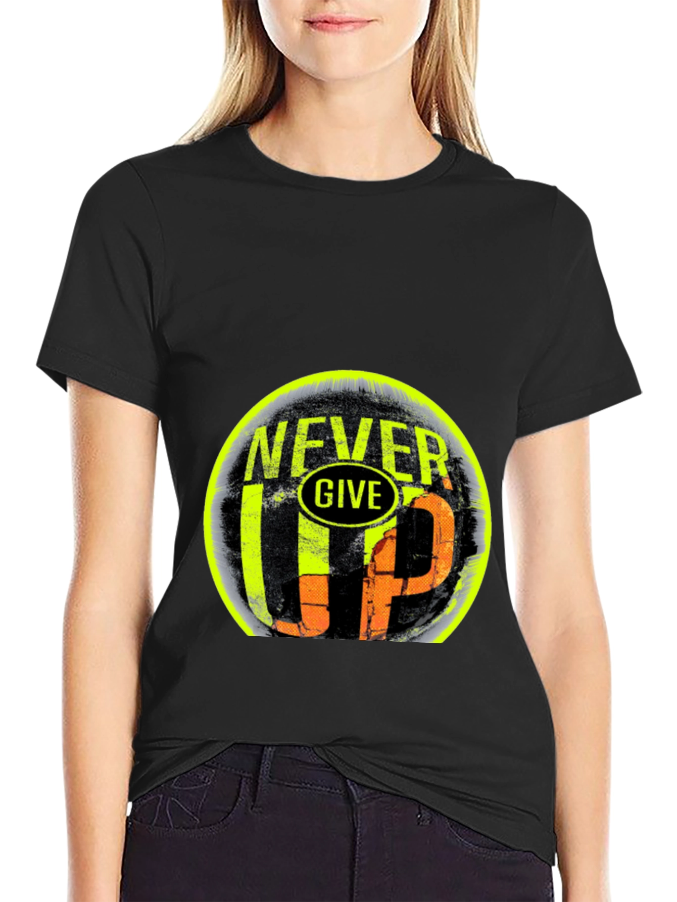 Never Give Up Graphic Print T-Shirt
