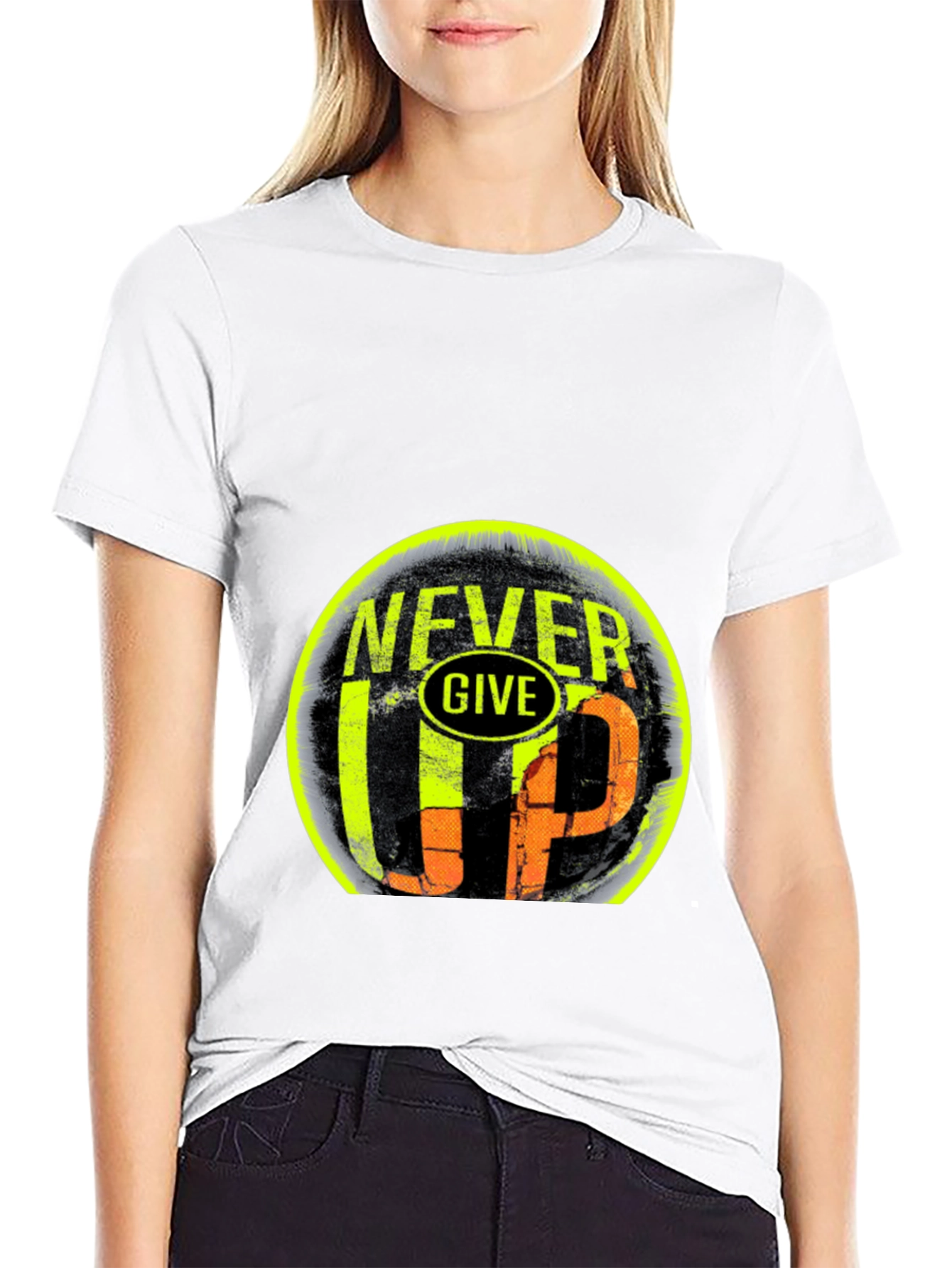 Never Give Up Graphic Print T-Shirt