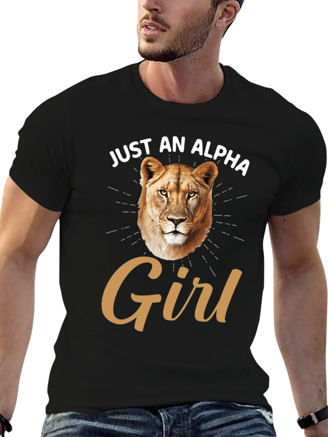 Just an Alpha Girl T-Shirt Lion Graphic Black Tee