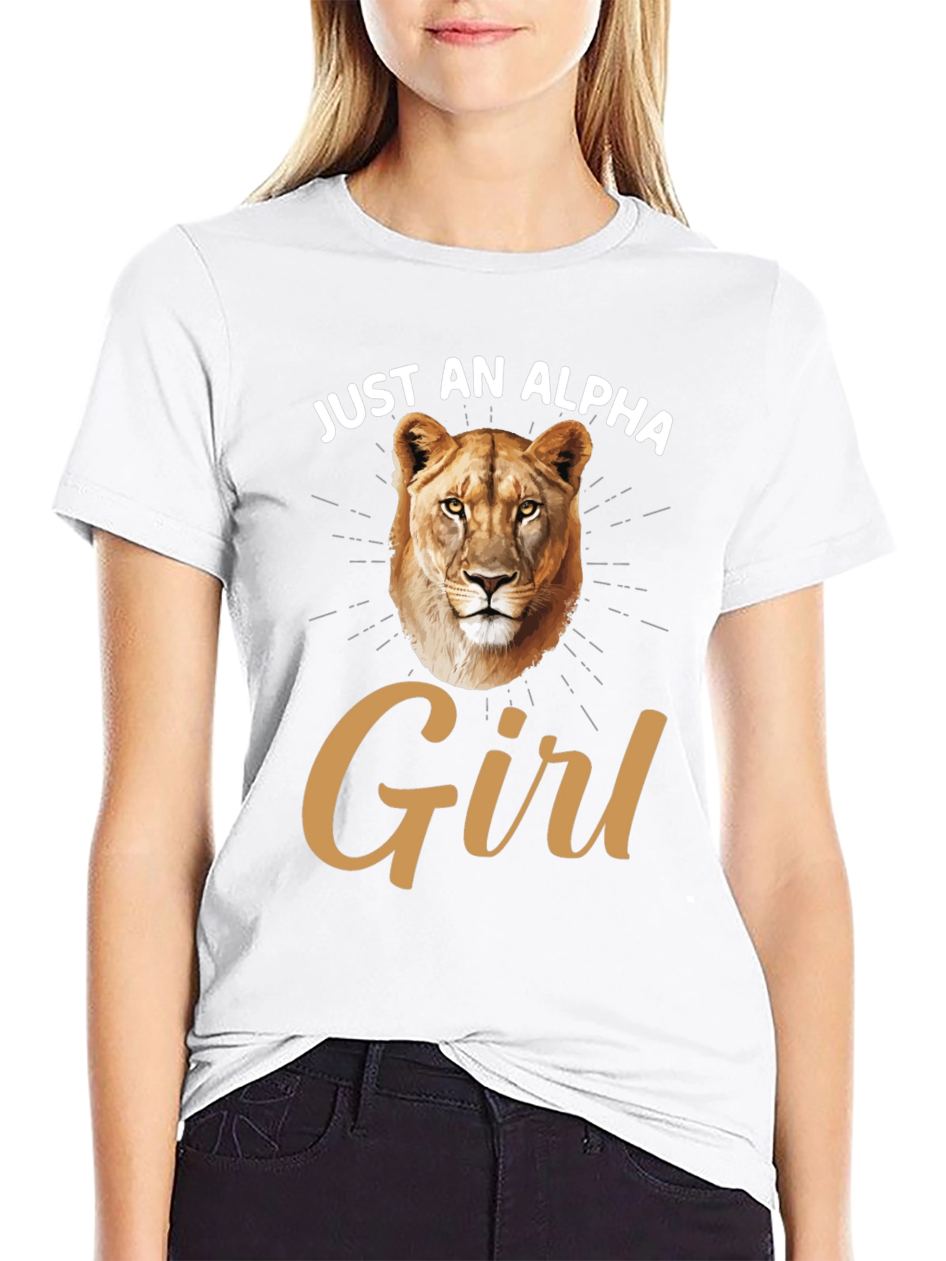 Just an Alpha Girl T-Shirt Lion Graphic Black Tee