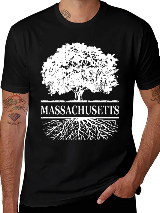 Massachusetts Tree Roots Black T-Shirt