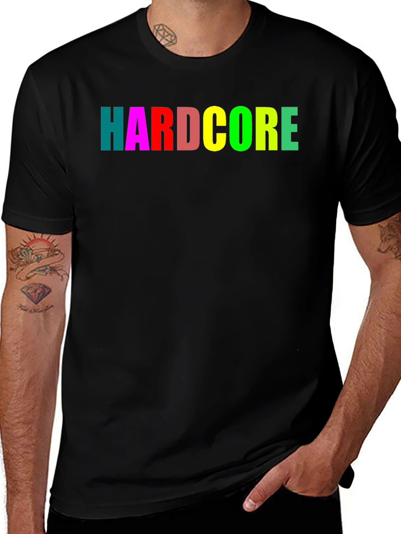 Hardcore Rainbow Text Black T-Shirt