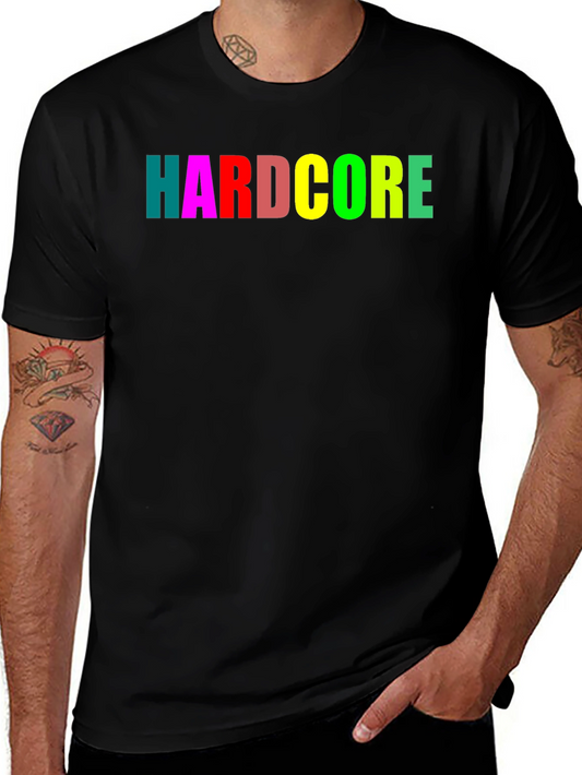 Hardcore Rainbow Text Black T-Shirt
