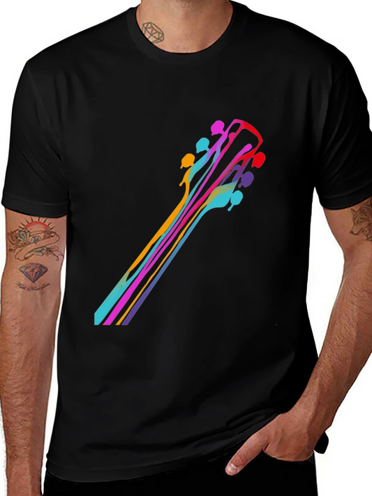 Colorful Guitar Neck Graphic Tee - Modern Art Design