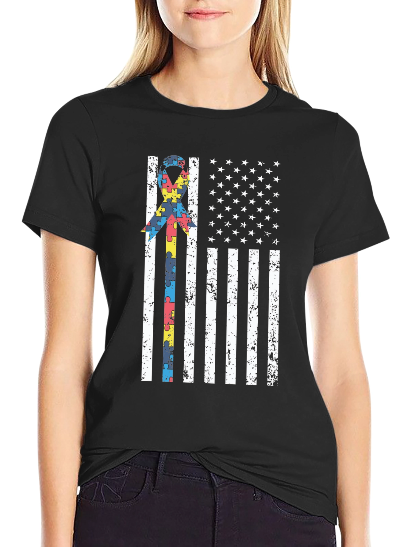 Autism Awareness USA Flag T-Shirt