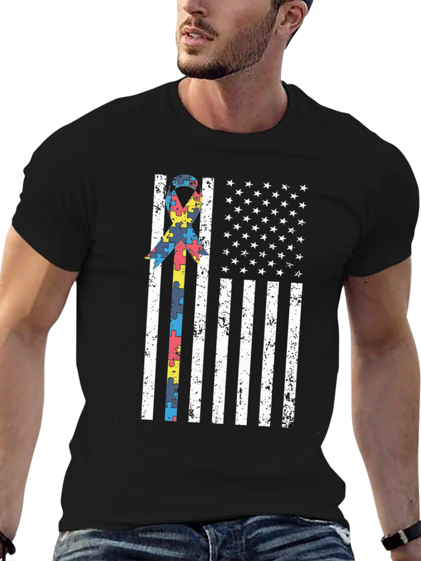 Autism Awareness USA Flag T-Shirt