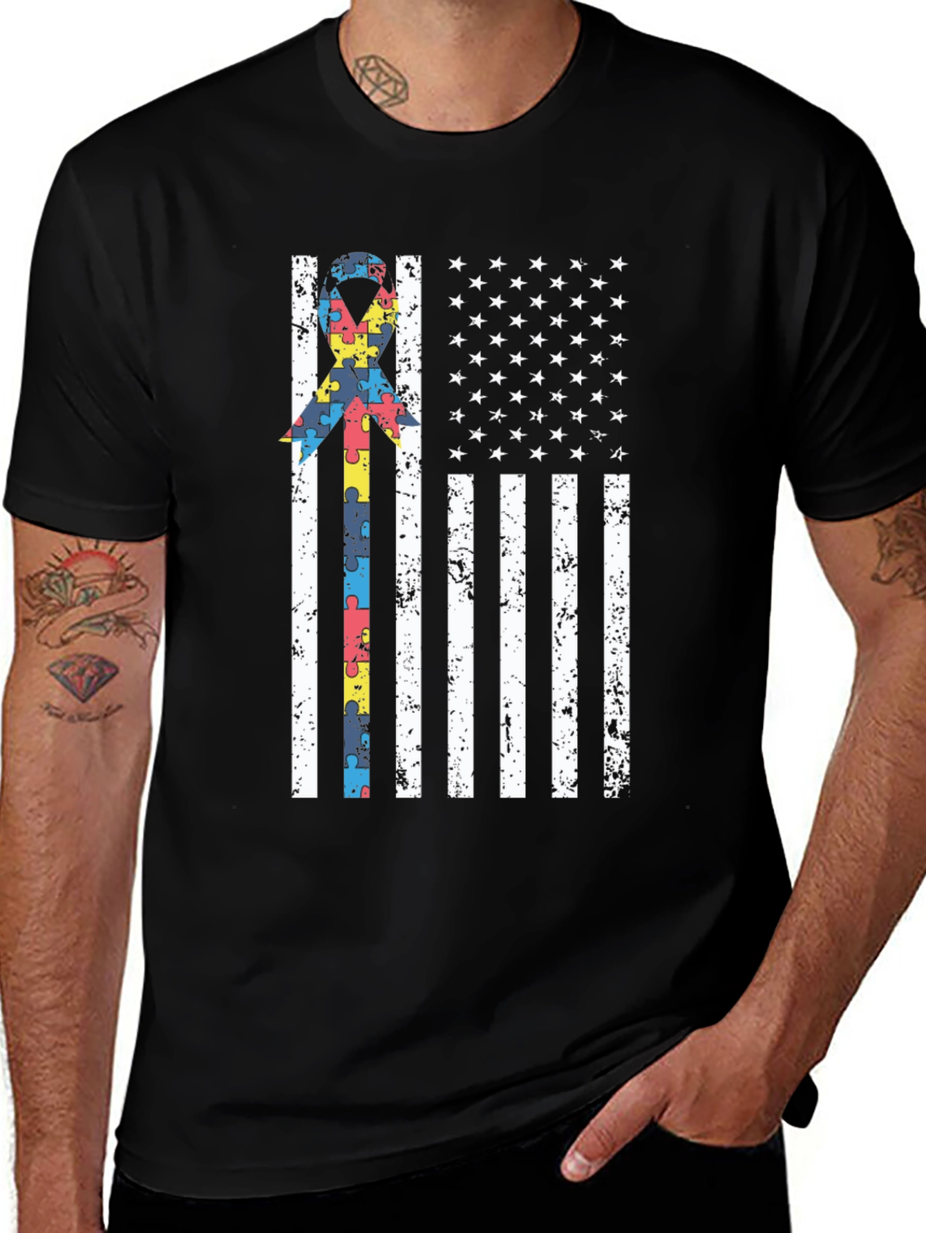 Autism Awareness USA Flag T-Shirt