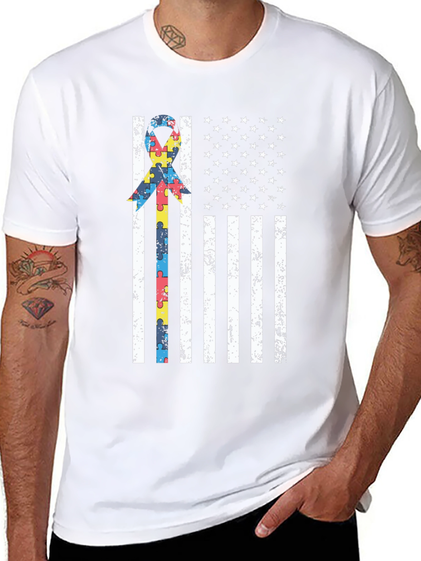 Autism Awareness USA Flag T-Shirt