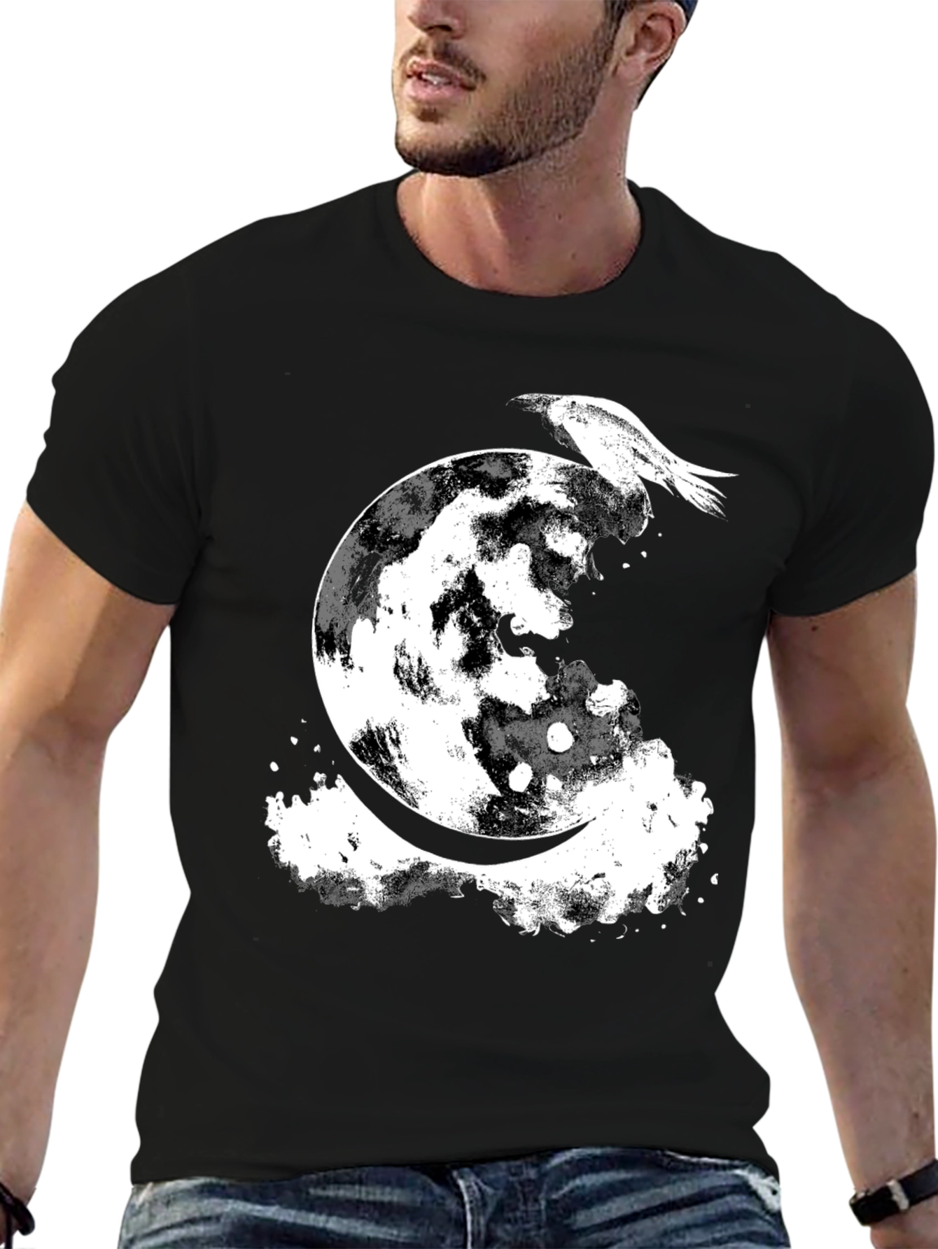 Raven Moon Graphic Tee - Black Cotton Blend