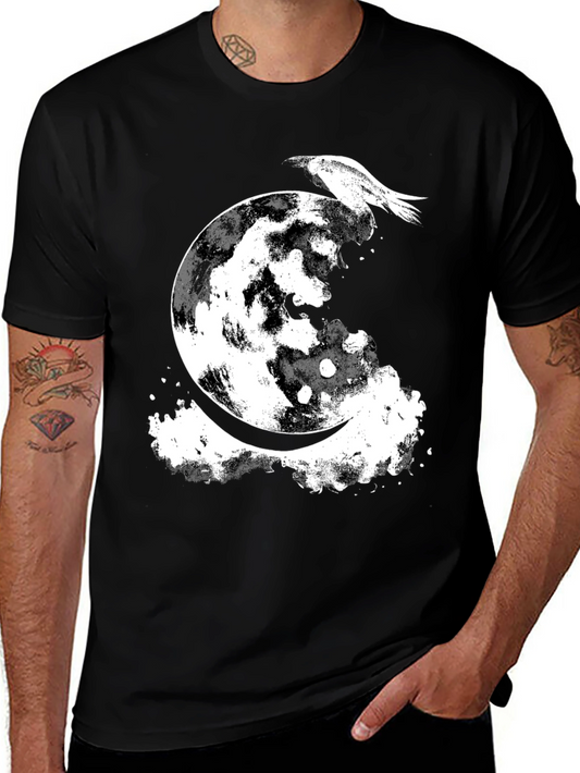 Raven Moon Graphic Tee - Black Cotton Blend