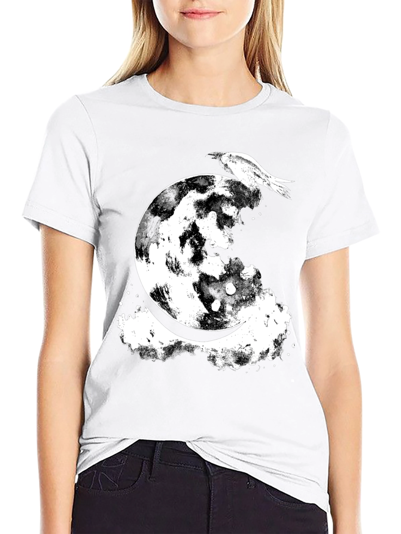 Raven Moon Graphic Tee - Black Cotton Blend
