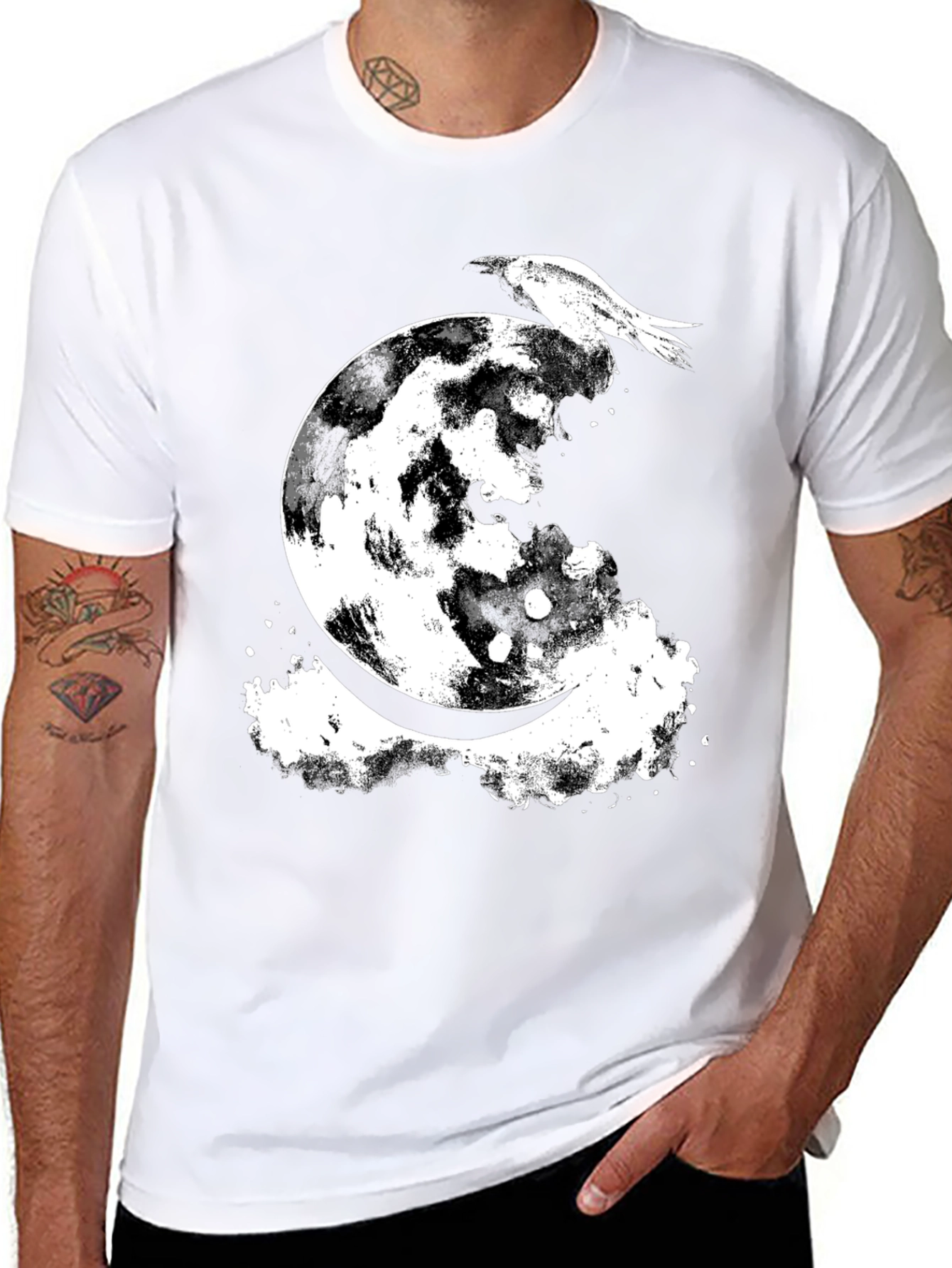 Raven Moon Graphic Tee - Black Cotton Blend