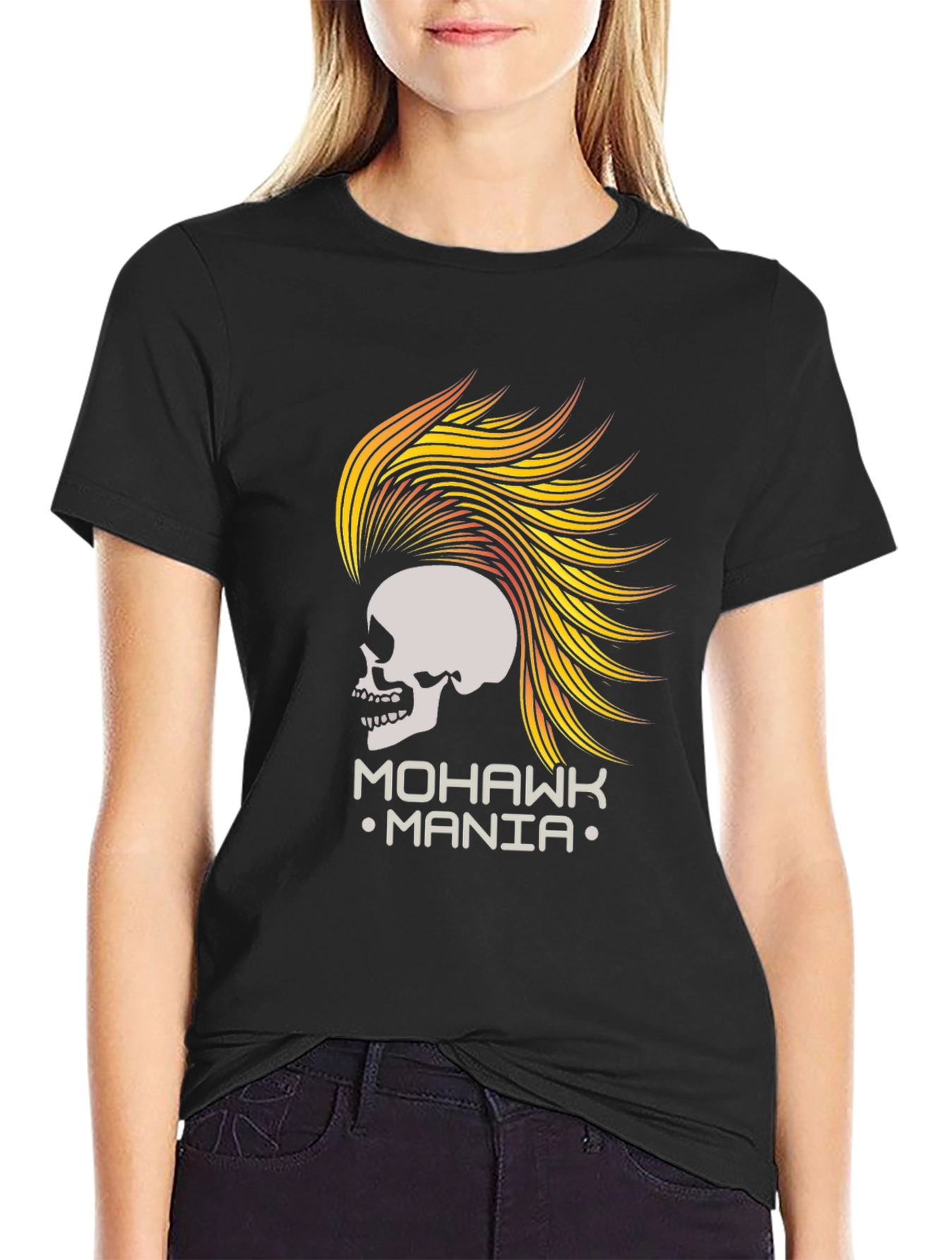 Mohawk Mania Skull Graphic Tee - Black T-Shirt