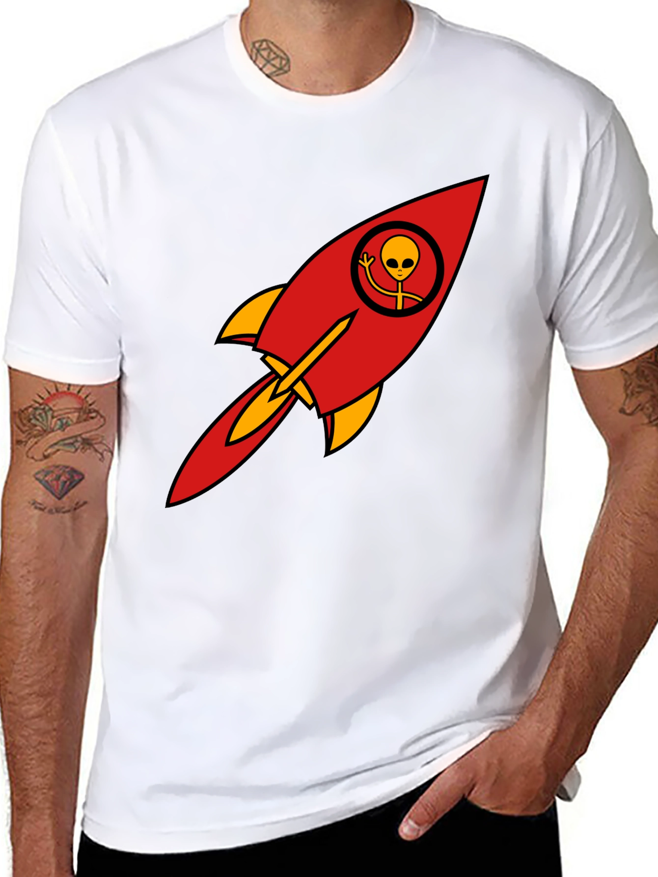 Alien Rocket T-Shirt - Black Cotton Blend Graphic Tee