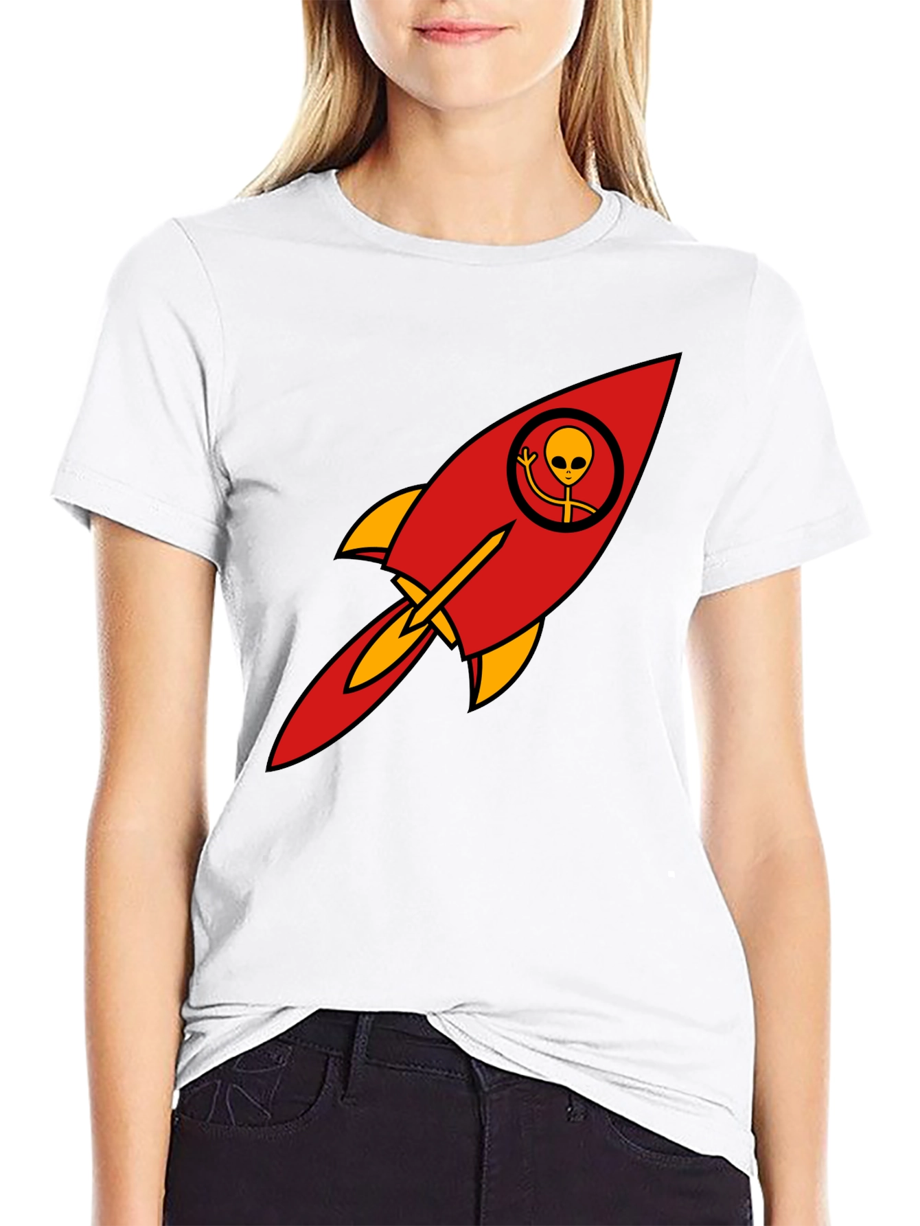 Alien Rocket T-Shirt - Black Cotton Blend Graphic Tee