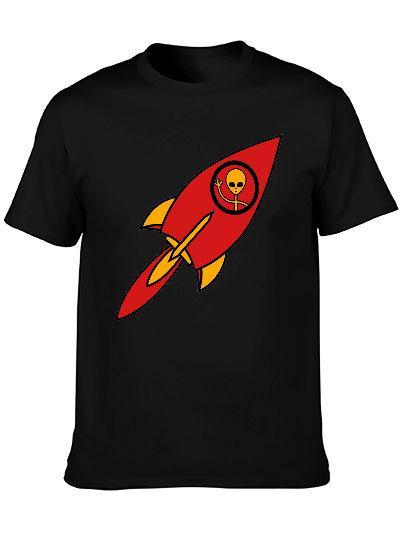 Alien Rocket T-Shirt - Black Cotton Blend Graphic Tee