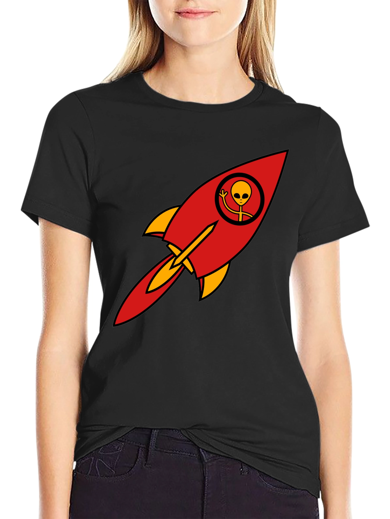 Alien Rocket T-Shirt - Black Cotton Blend Graphic Tee