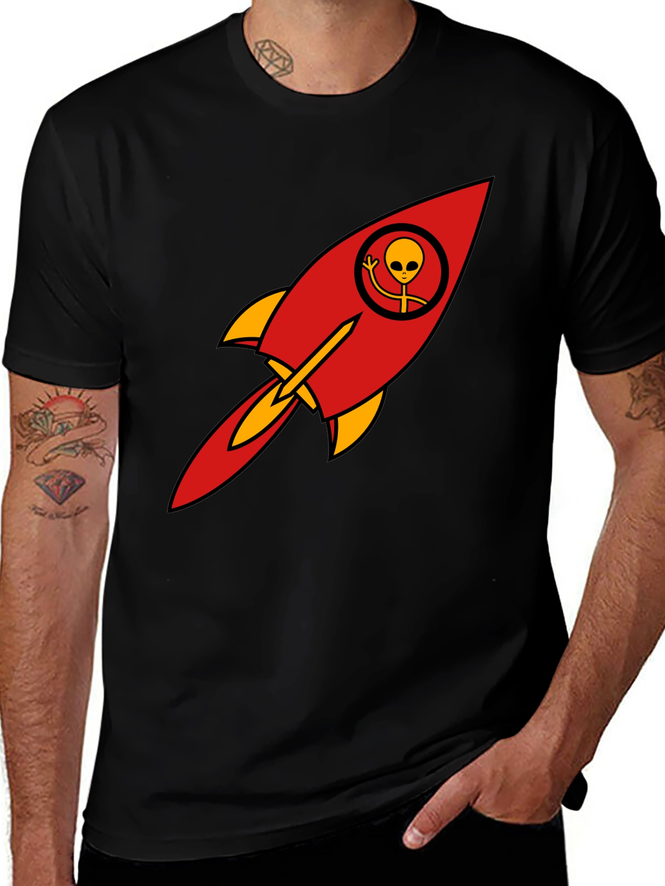 Alien Rocket T-Shirt - Black Cotton Blend Graphic Tee