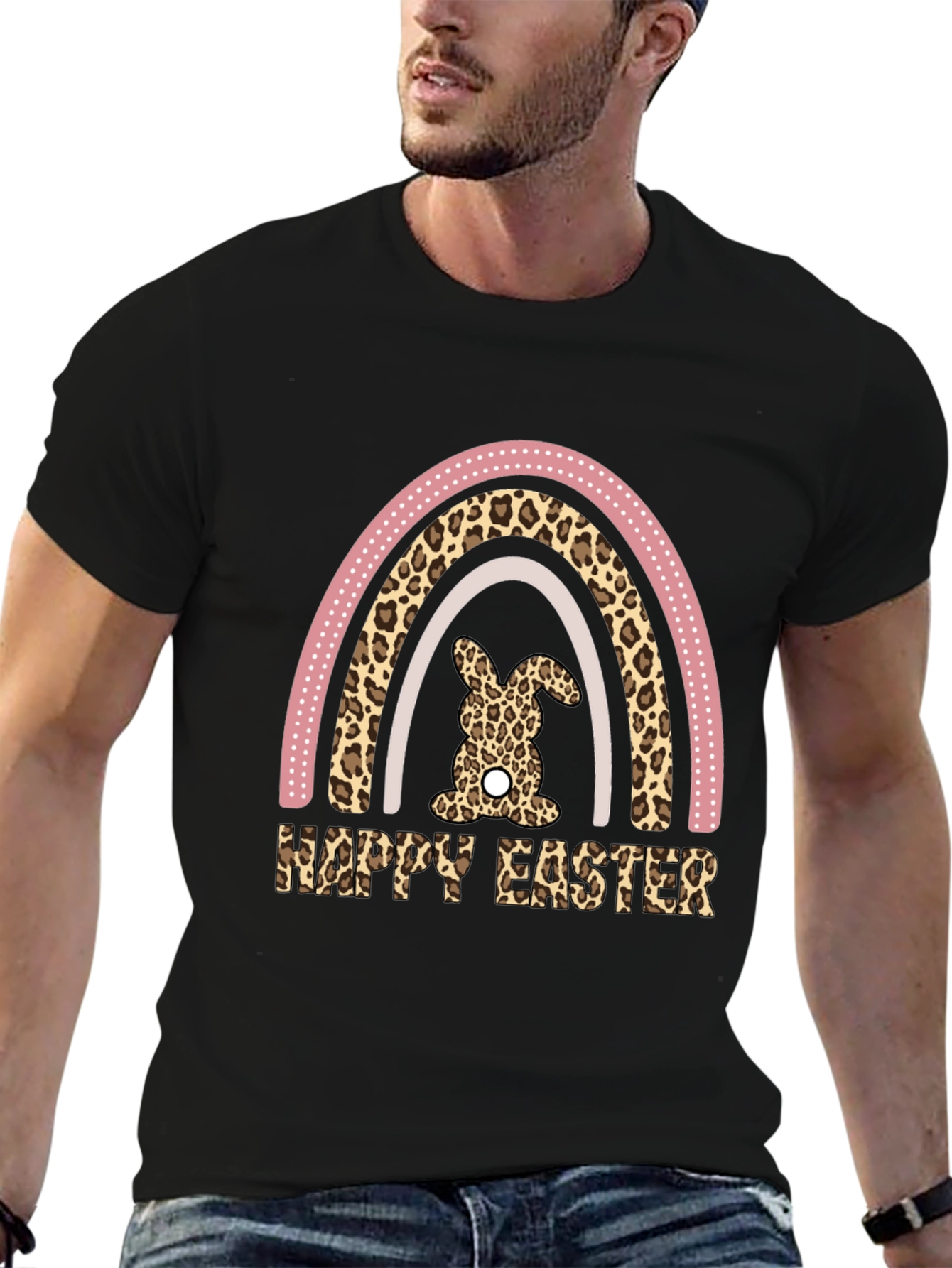 Happy Easter Leopard Rainbow Bunny T-Shirt