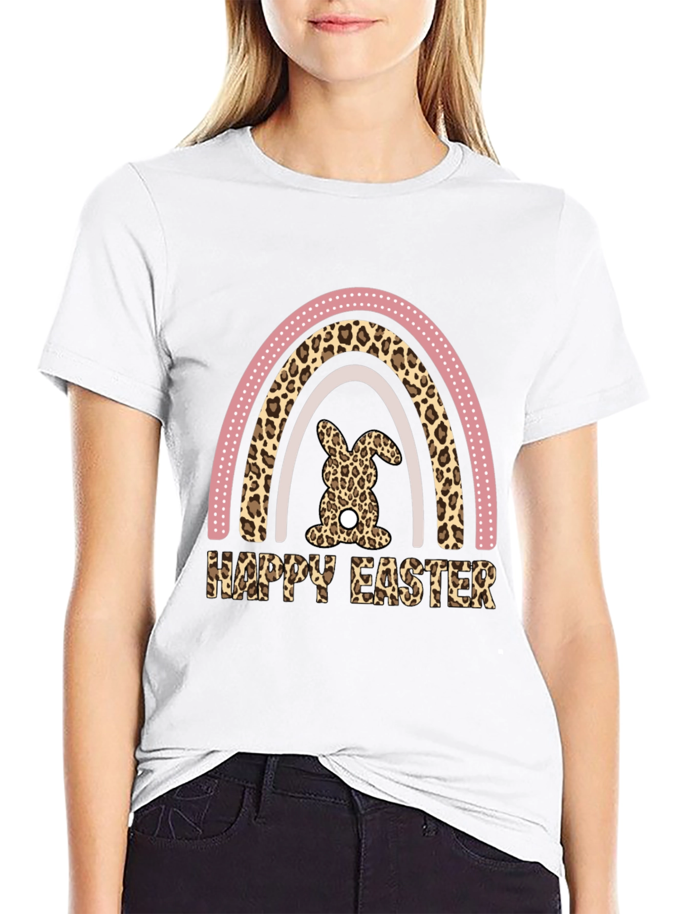 Happy Easter Leopard Rainbow Bunny T-Shirt