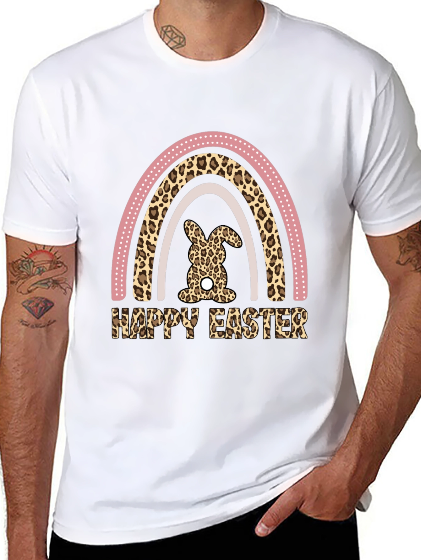 Happy Easter Leopard Rainbow Bunny T-Shirt
