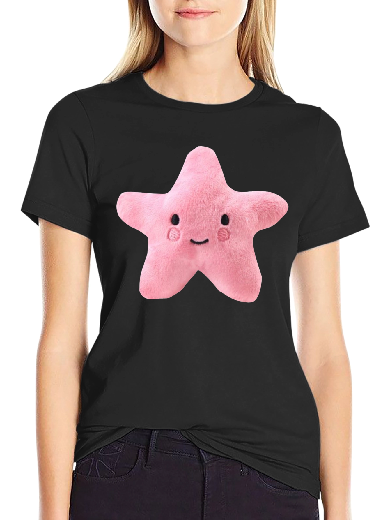 Cute Plush Star T-Shirt - Black