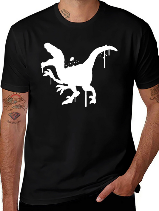 Dino Graphic Tee - Raptor Design Black Cotton T-Shirt