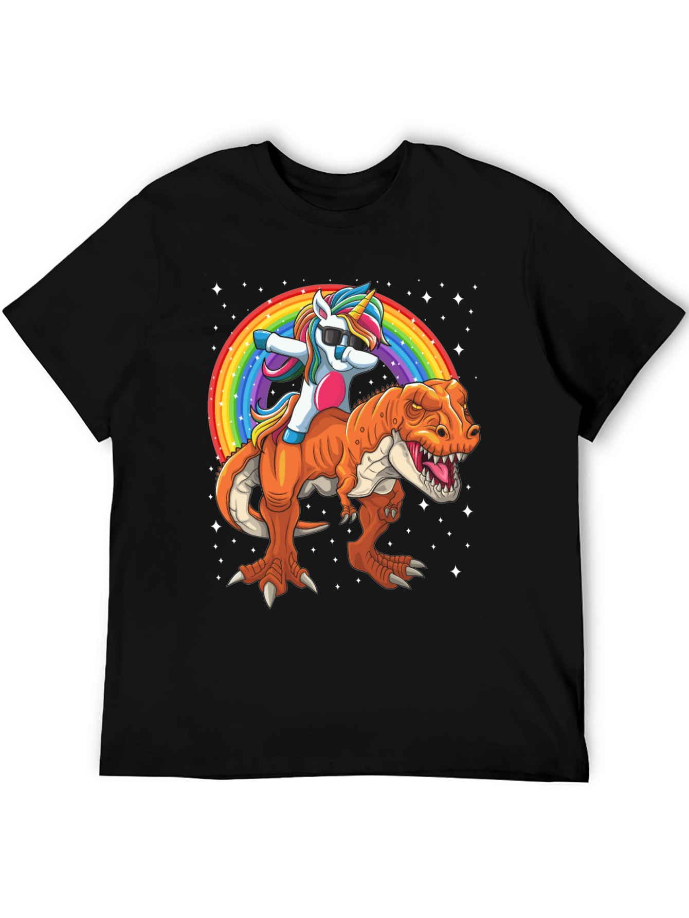 Unicorn Riding Dinosaur Mens Graphic T-Shirt