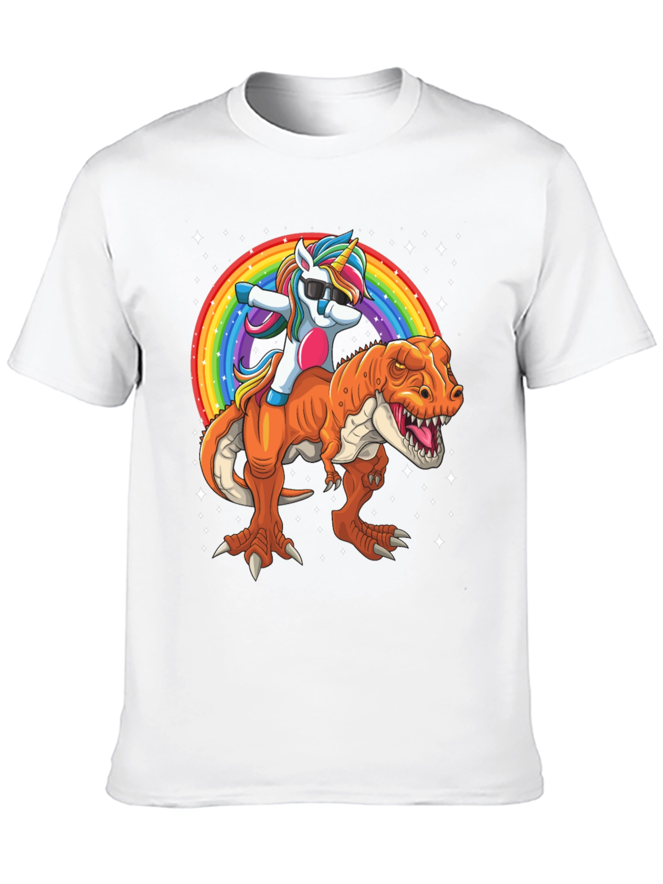 Unicorn Riding Dinosaur Mens Graphic T-Shirt