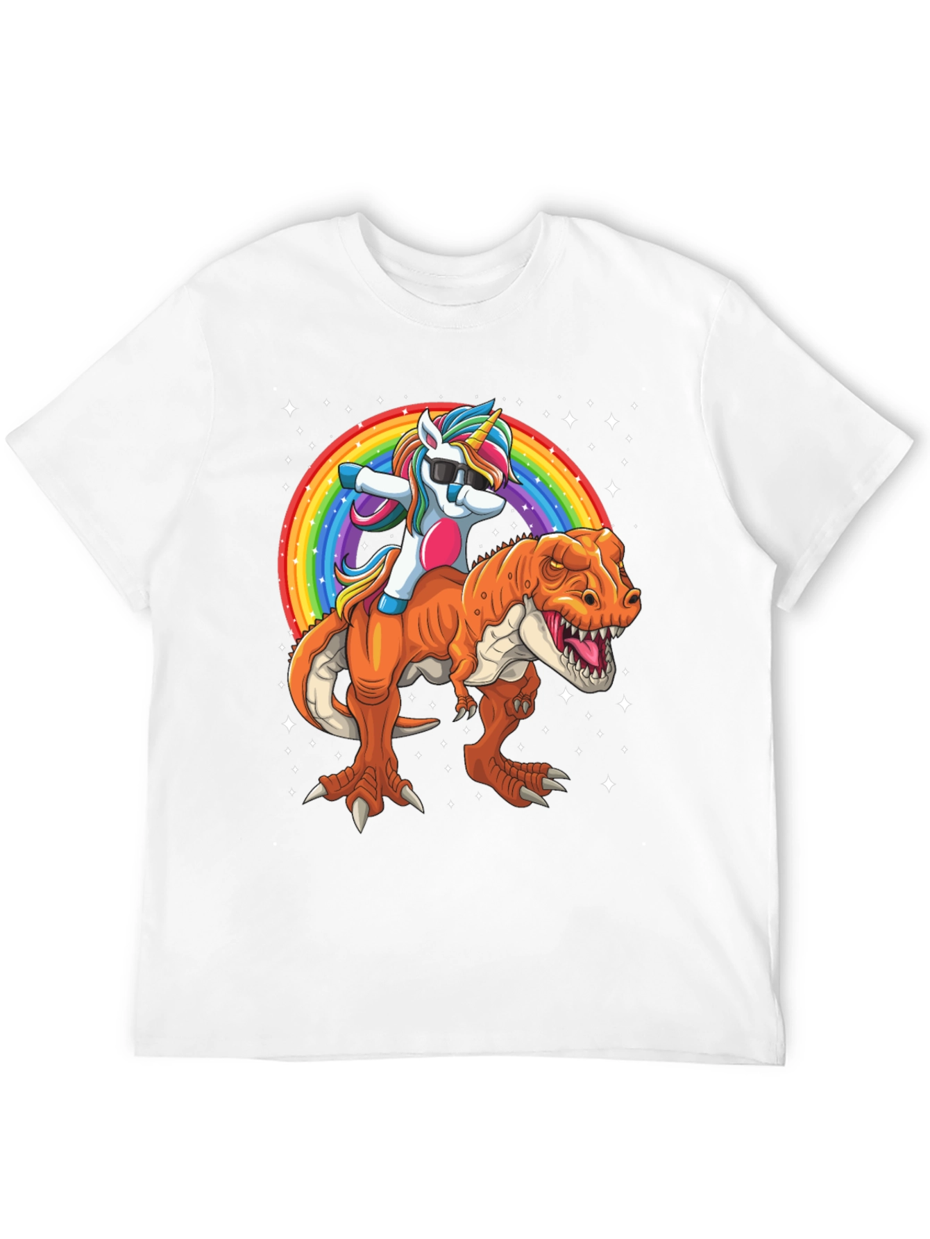 Unicorn Riding Dinosaur Mens Graphic T-Shirt