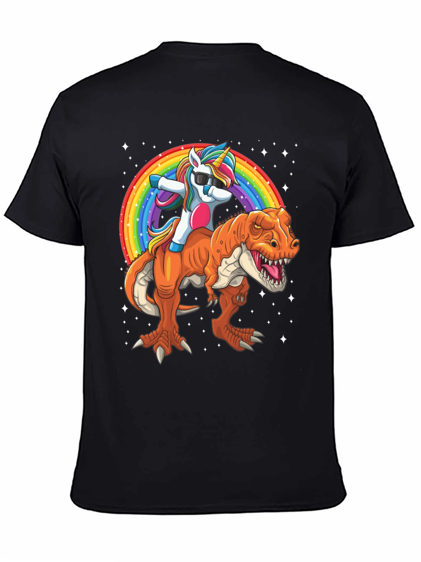 Unicorn Riding Dinosaur Mens Graphic T-Shirt