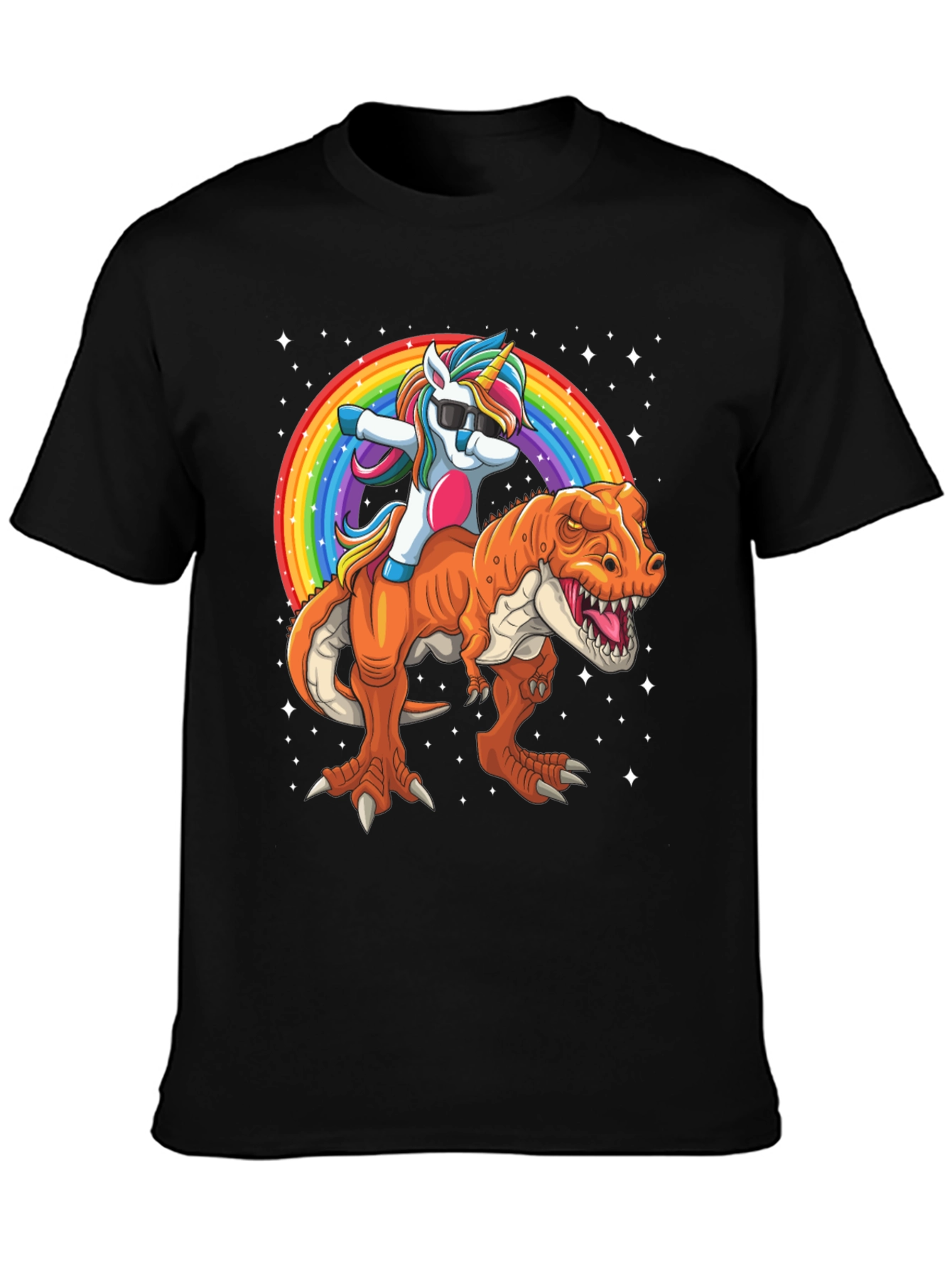 Unicorn Riding Dinosaur Mens Graphic T-Shirt