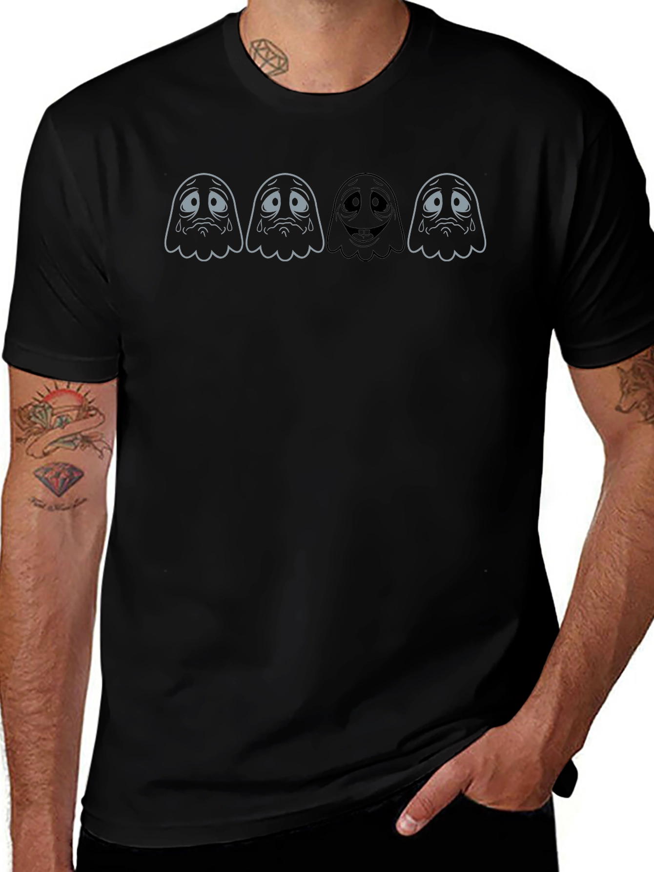 Sad Ghost Tee - Unisex Black Cotton T-Shirt