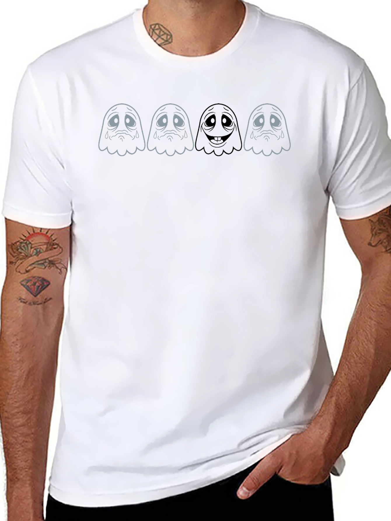 Sad Ghost Tee - Unisex Black Cotton T-Shirt