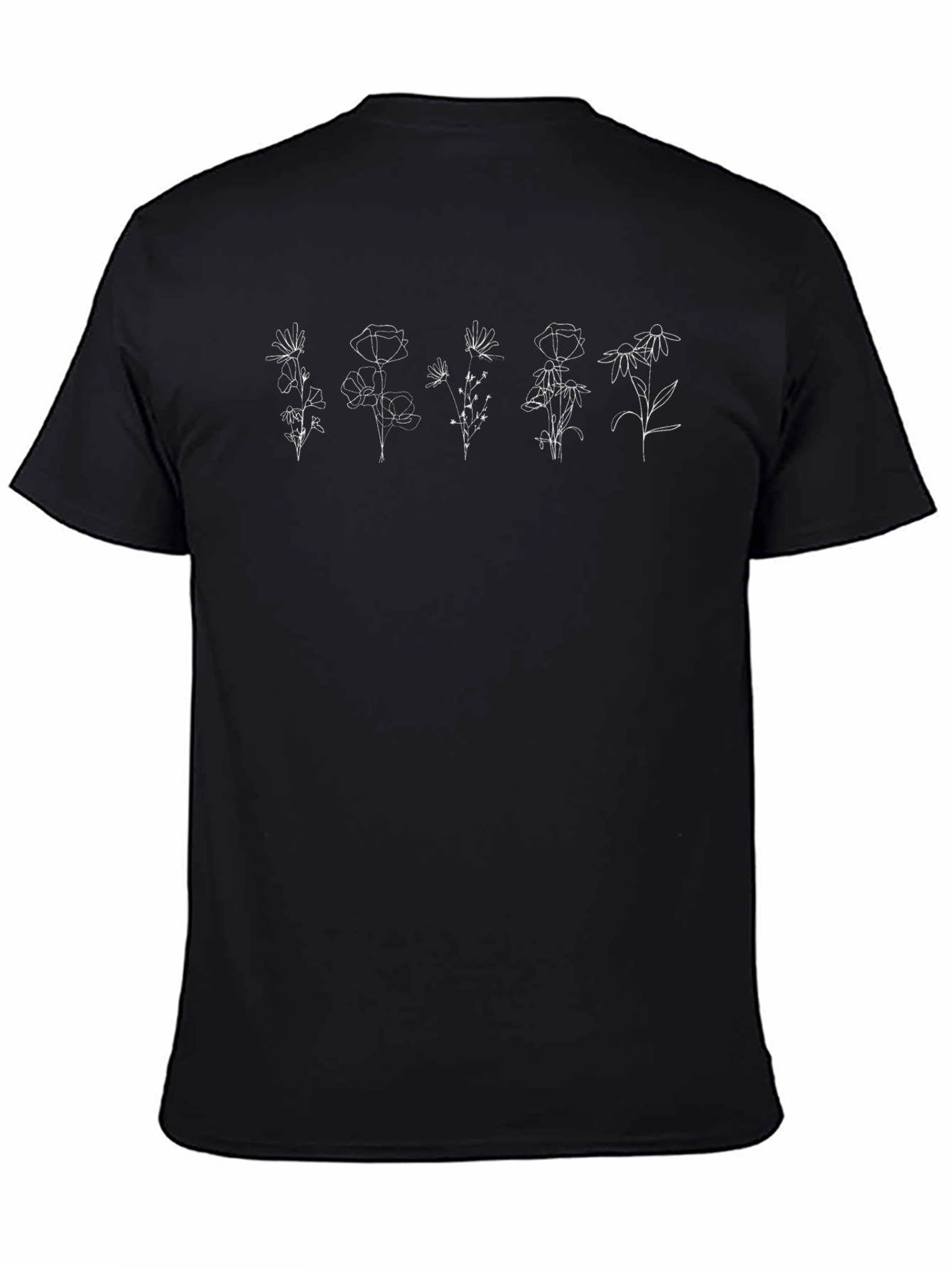 Botanical Line Art T-Shirt - Unisex Black Tee