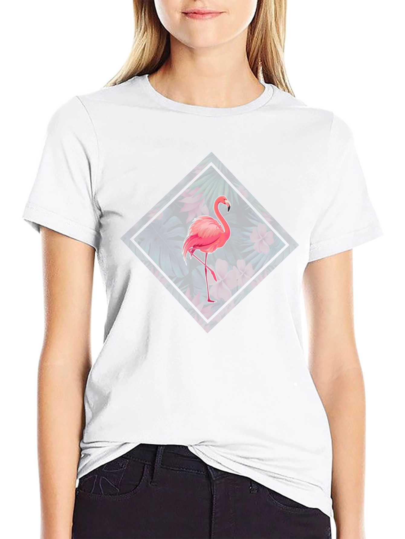 Flamingo Floral Graphic Tee - Tropical Bird Design