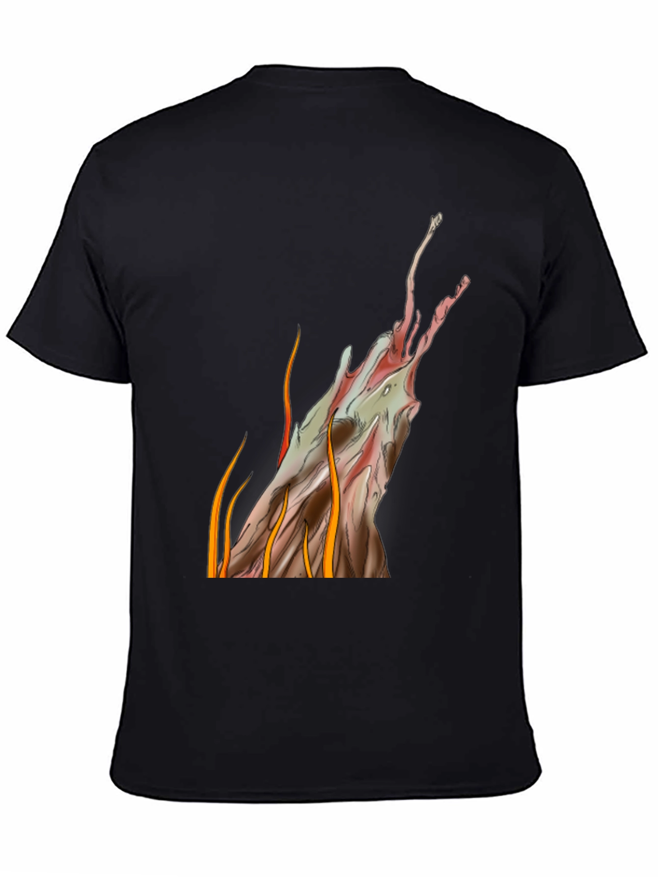 Abstract Artistic Flames Graphic Tee - Black Cotton Blend