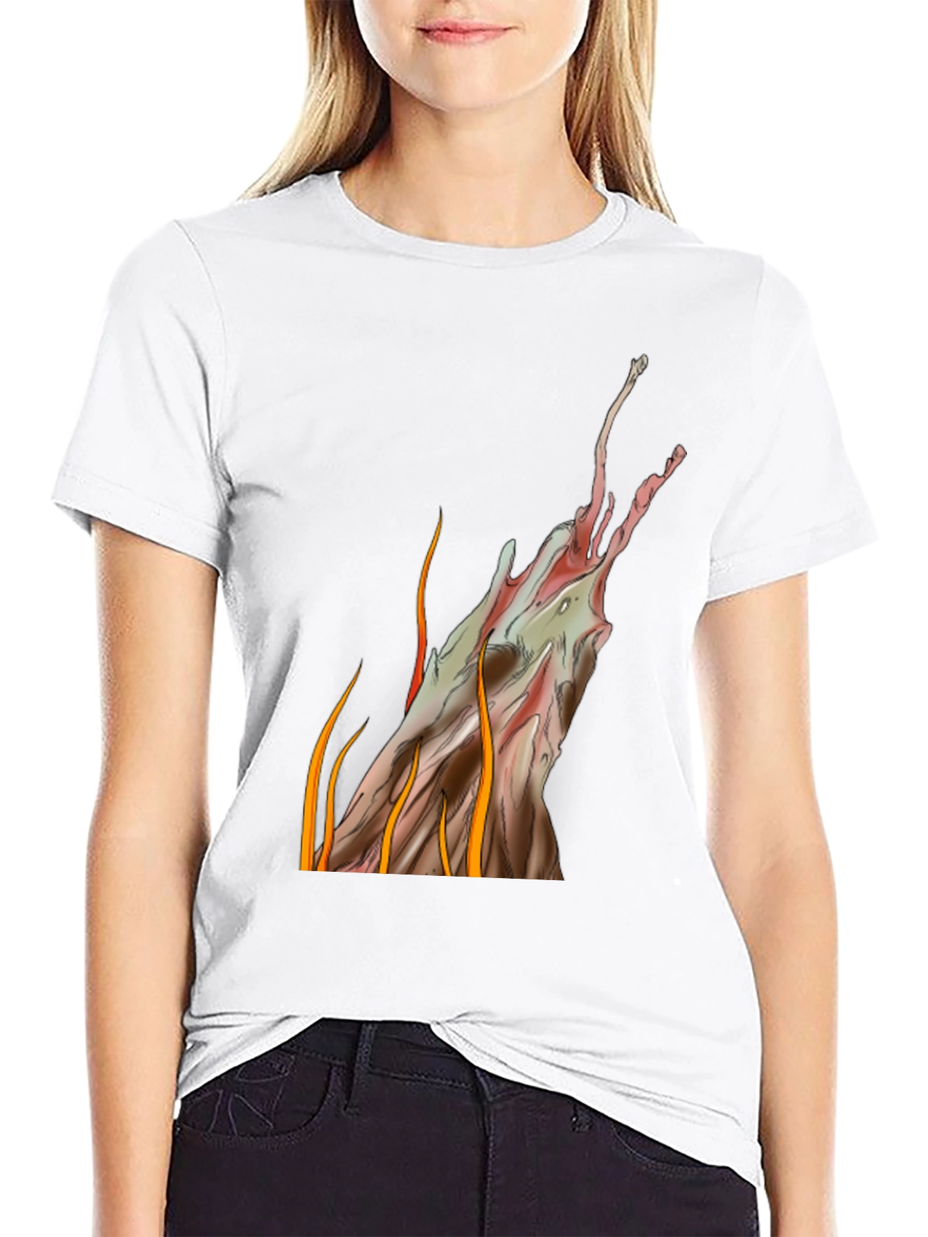 Abstract Artistic Flames Graphic Tee - Black Cotton Blend