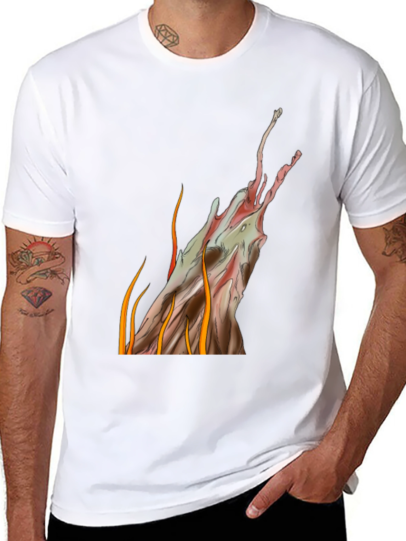 Abstract Artistic Flames Graphic Tee - Black Cotton Blend