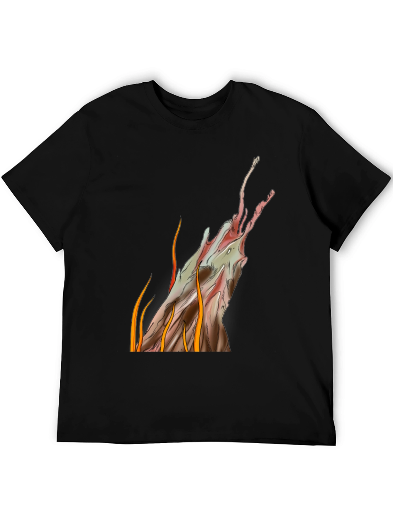 Abstract Artistic Flames Graphic Tee - Black Cotton Blend